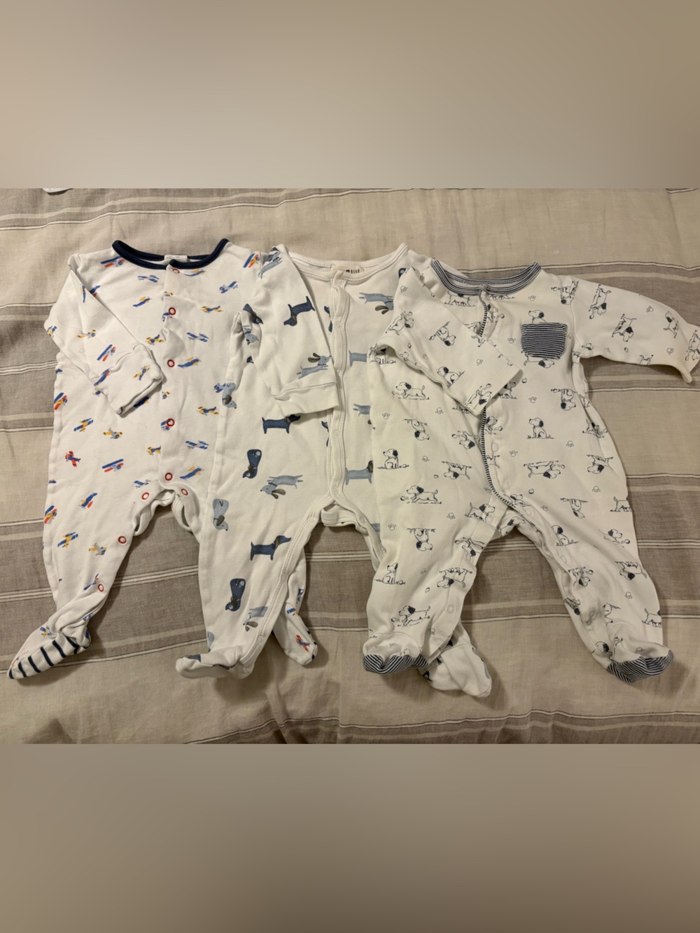 White and Blue 6M Snap Footie Pajama Bundle of 3
